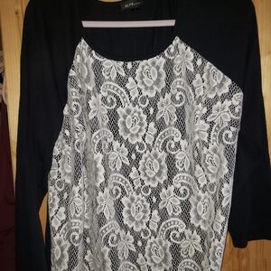 Alyx Black and White Floral Lace Blouse